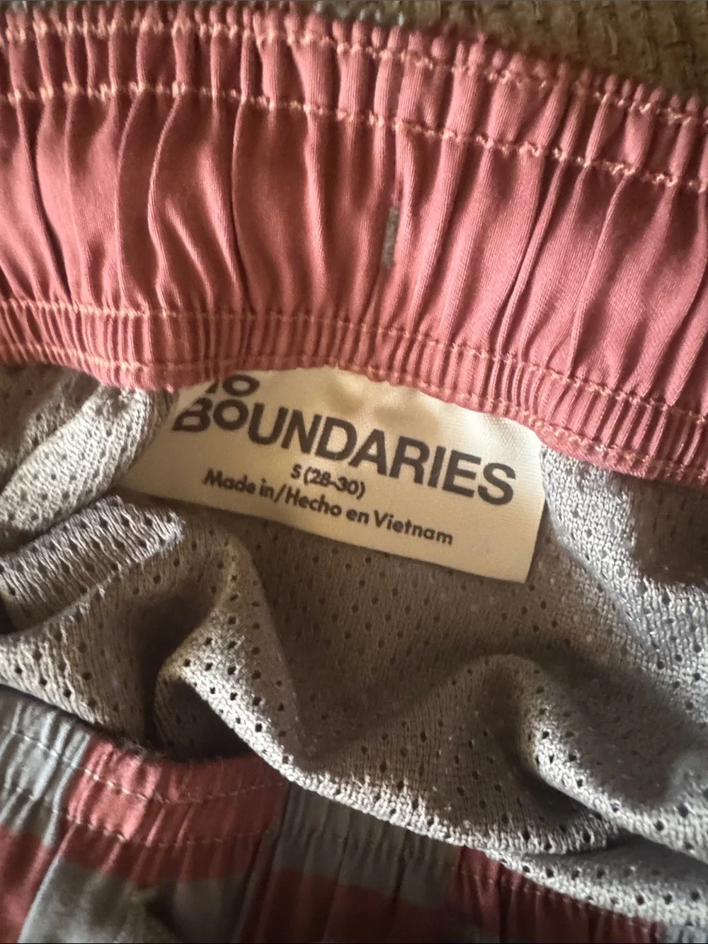 No Boundaries Coral & Light Gray Checker Swim Trunks